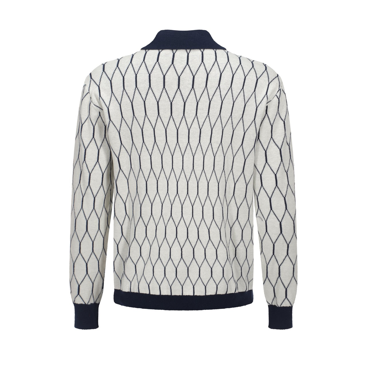 Men's Navy Blue Knitted Wear With Geometric Pattern Long Sleeves Knit Fashion