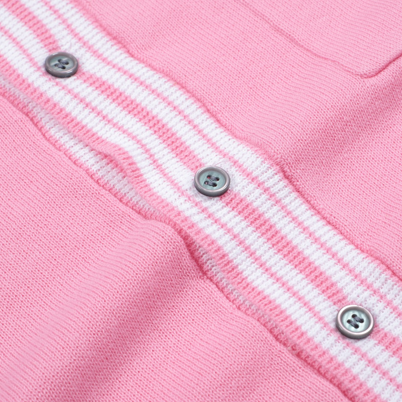 Men's Pink Knitted Long Sleeves Polo With Apricot Lines