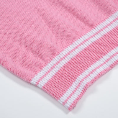 Men's Pink Knitted Long Sleeves Polo With Apricot Lines