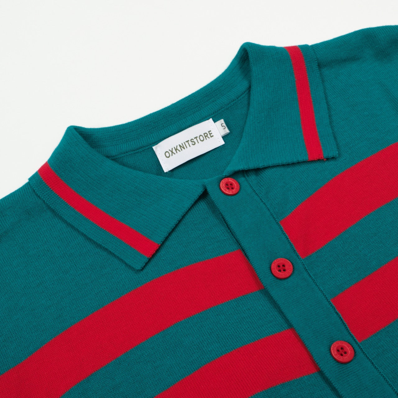 Men's Green Knitted Long Sleeves Polo With Double Red Chest Lines
