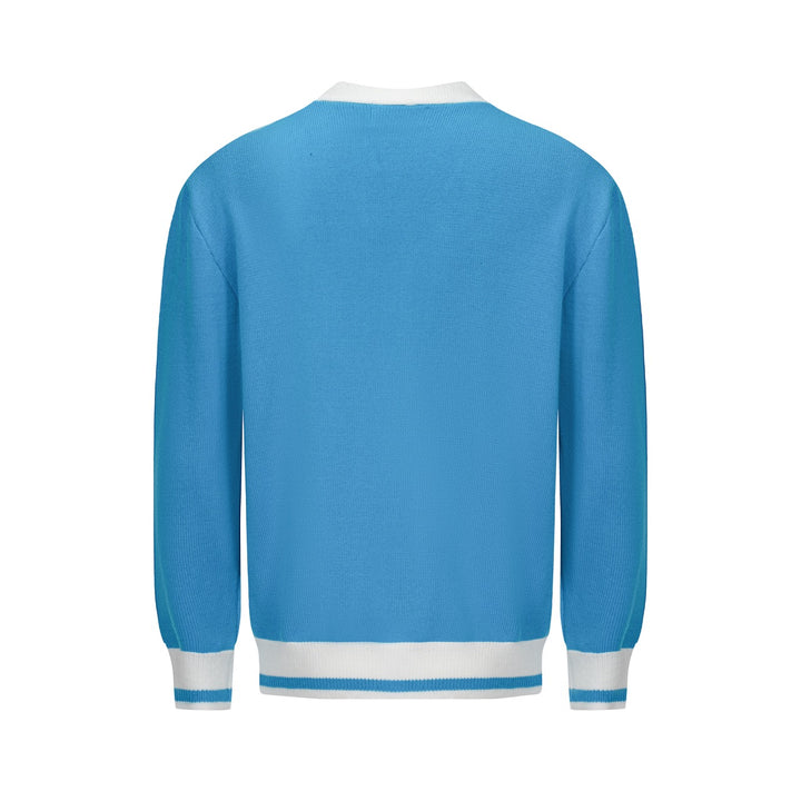 Men’s Vintage Rainbow Stripe Cardigan – Retro V-Neck Knit in Sky Blue