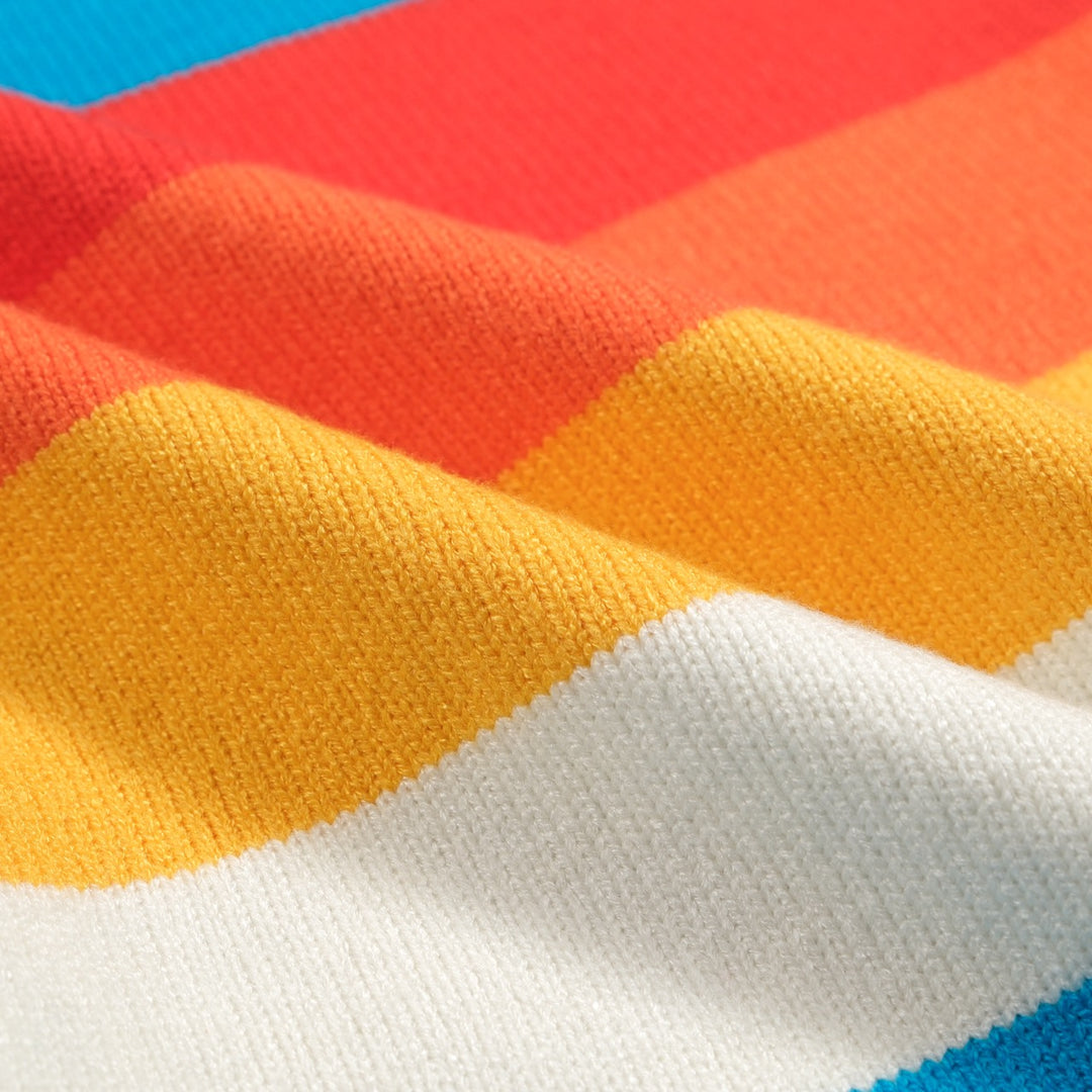Men’s Vintage Rainbow Stripe Cardigan – Retro V-Neck Knit in Sky Blue