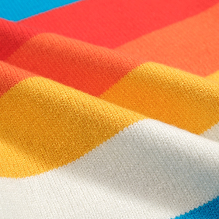 Men’s Vintage Rainbow Stripe Cardigan – Retro V-Neck Knit in Sky Blue