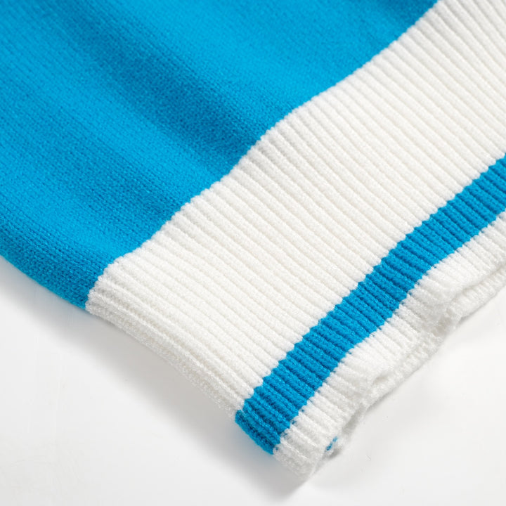 Men’s Vintage Rainbow Stripe Cardigan – Retro V-Neck Knit in Sky Blue