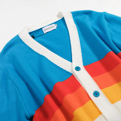 Men's Rainbow Chest Stripes Knitted Long Sleeves Sky Blue Cardigan