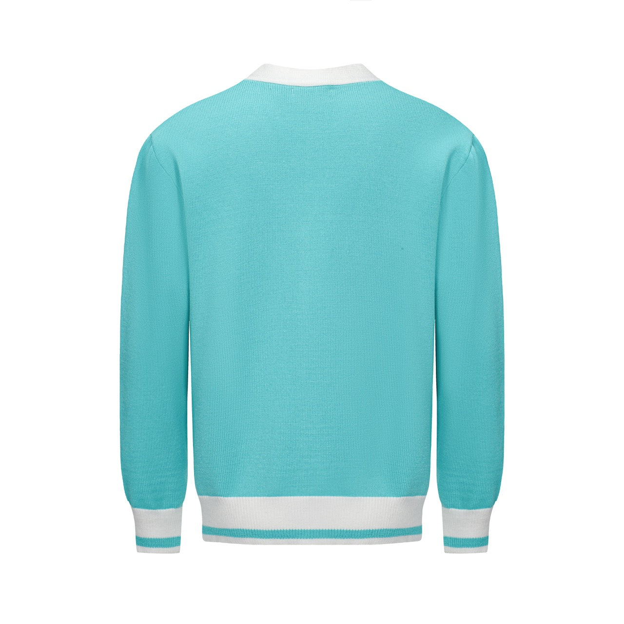 Men's Red & Light Yellow Chest Stripes Knitted Long Sleeves Lake Blue