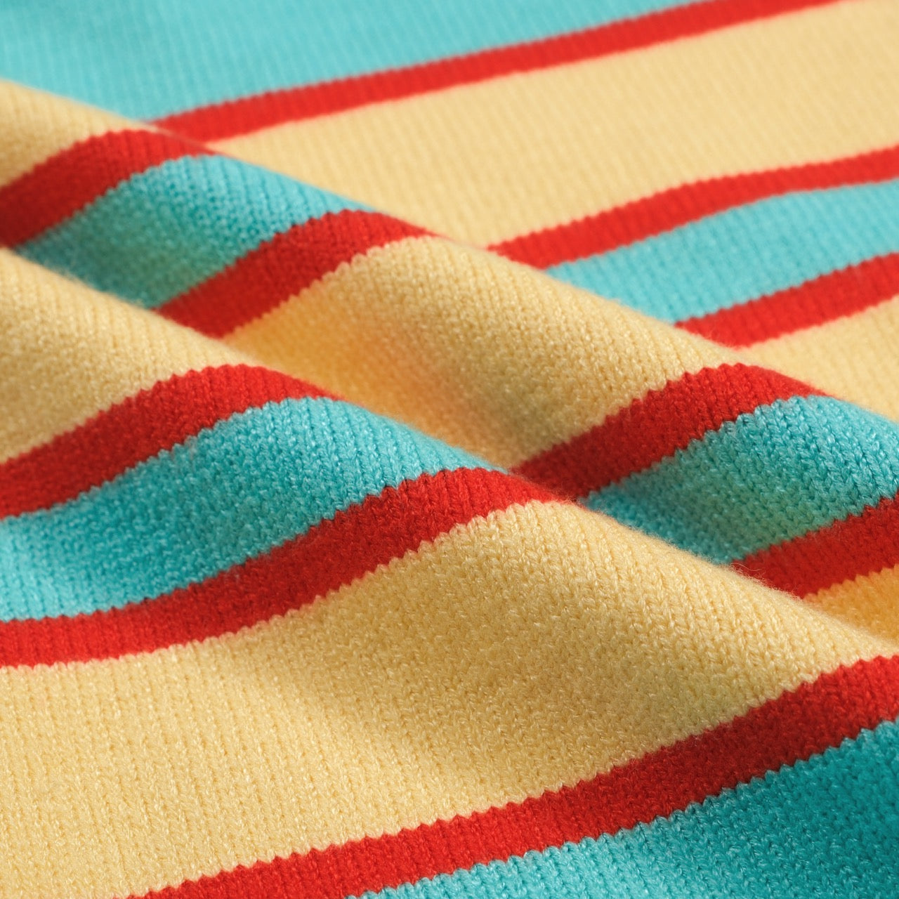 Men's Red & Light Yellow Chest Stripes Knitted Long Sleeves Lake Blue