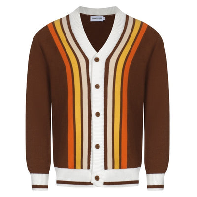 Men's Vintage Striped Brown V-Neck Knitted Cardigan