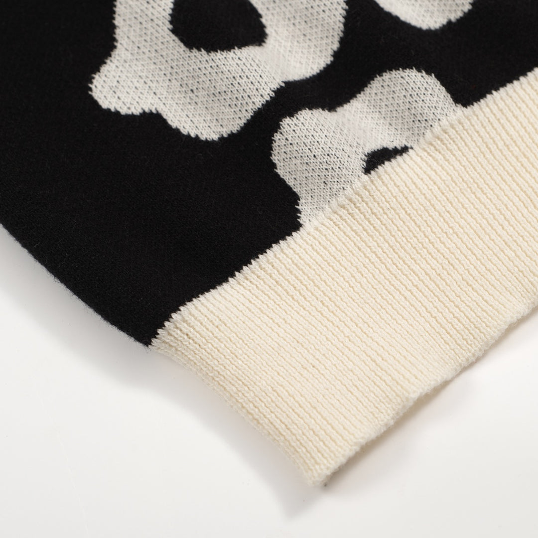 Men's Black & Cream Retro Flower Knit Polo – 60s Mod Button-Up Shirt