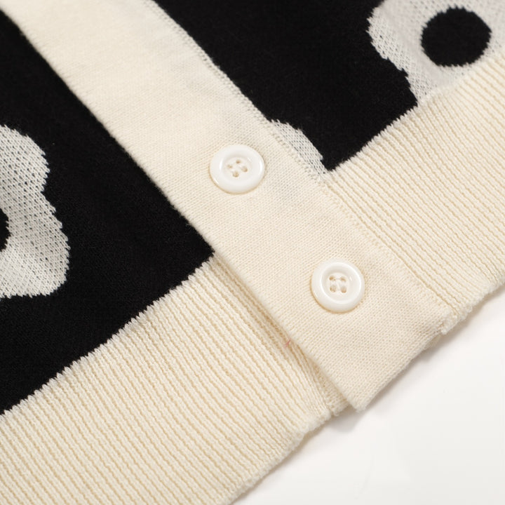 Men's Black & Cream Retro Flower Knit Polo – 60s Mod Button-Up Shirt