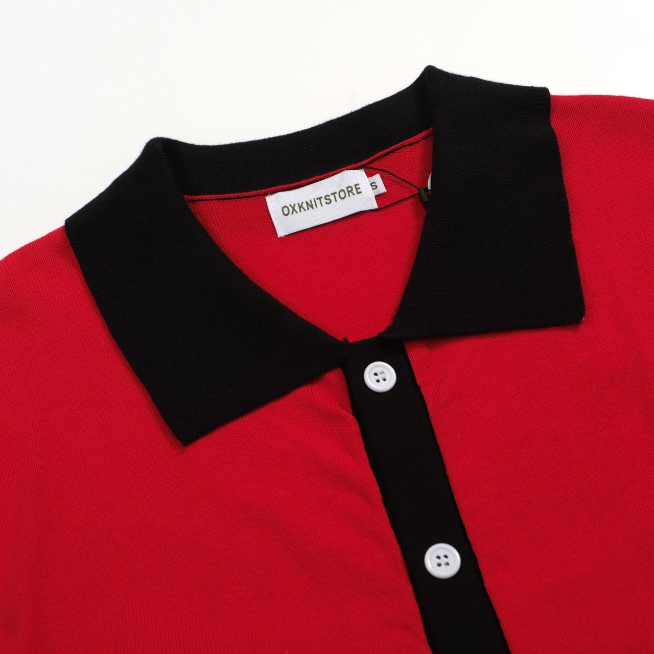 Men's Black And White Wave Design Knitted Red Short-Sleeved Polo Shirt