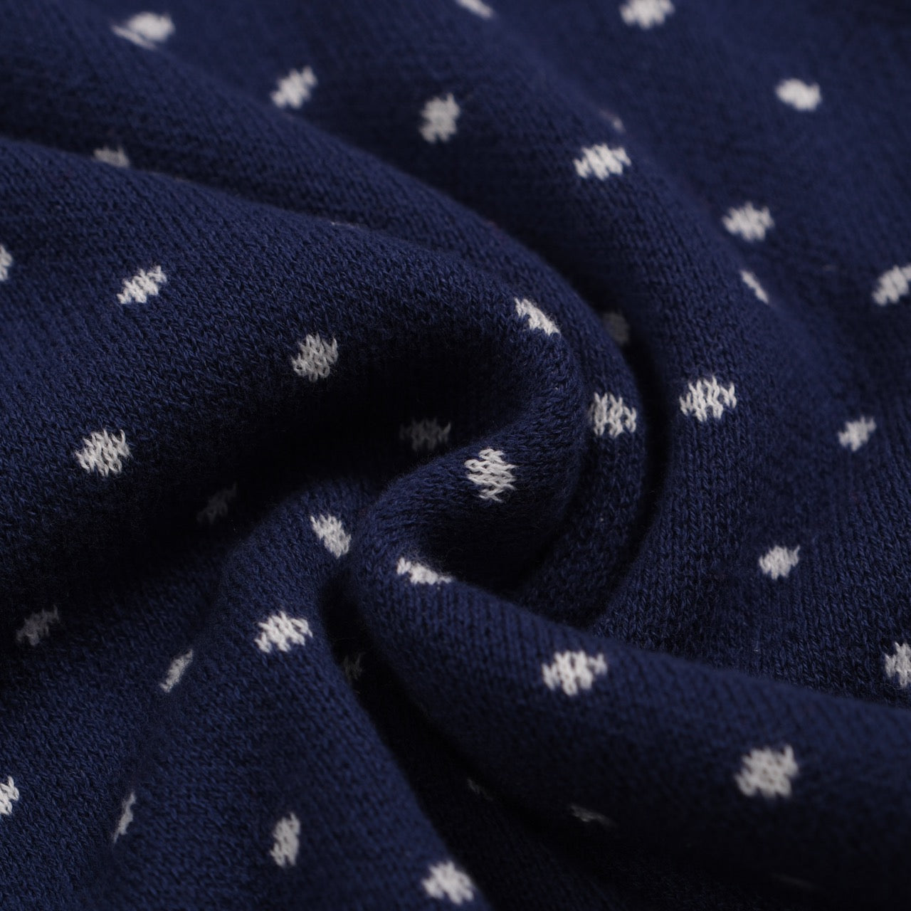 Men's white polka dot knitted blue short-sleeved polo shirt