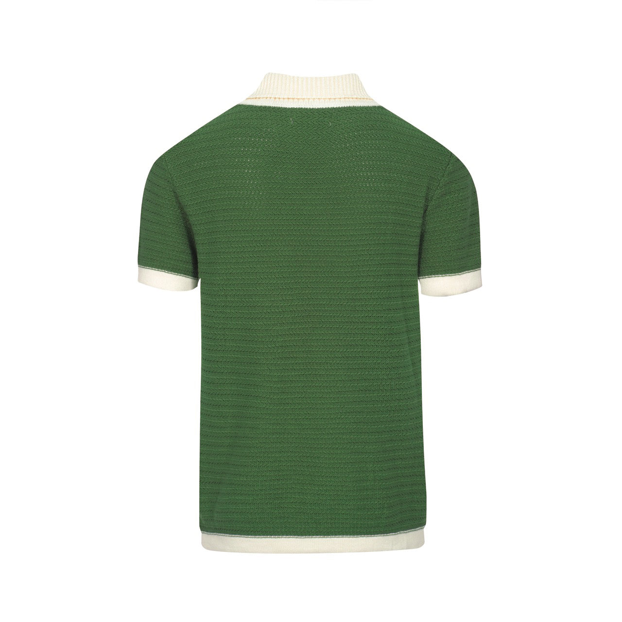 Men's Green Knitted Polo Off White V-Neck