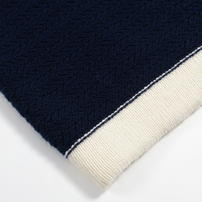 Men's Navy Blue Knitted Polo White V-Neck
