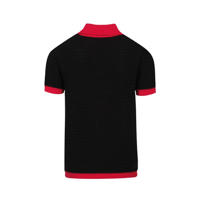 Men's Black Knitted Polo Red V-Neck