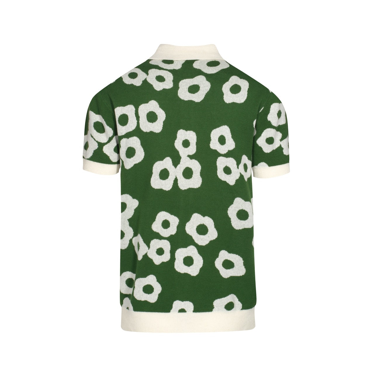 Men's Green And White Jacquard Design Knitted Short Sleeve Polo Shirt