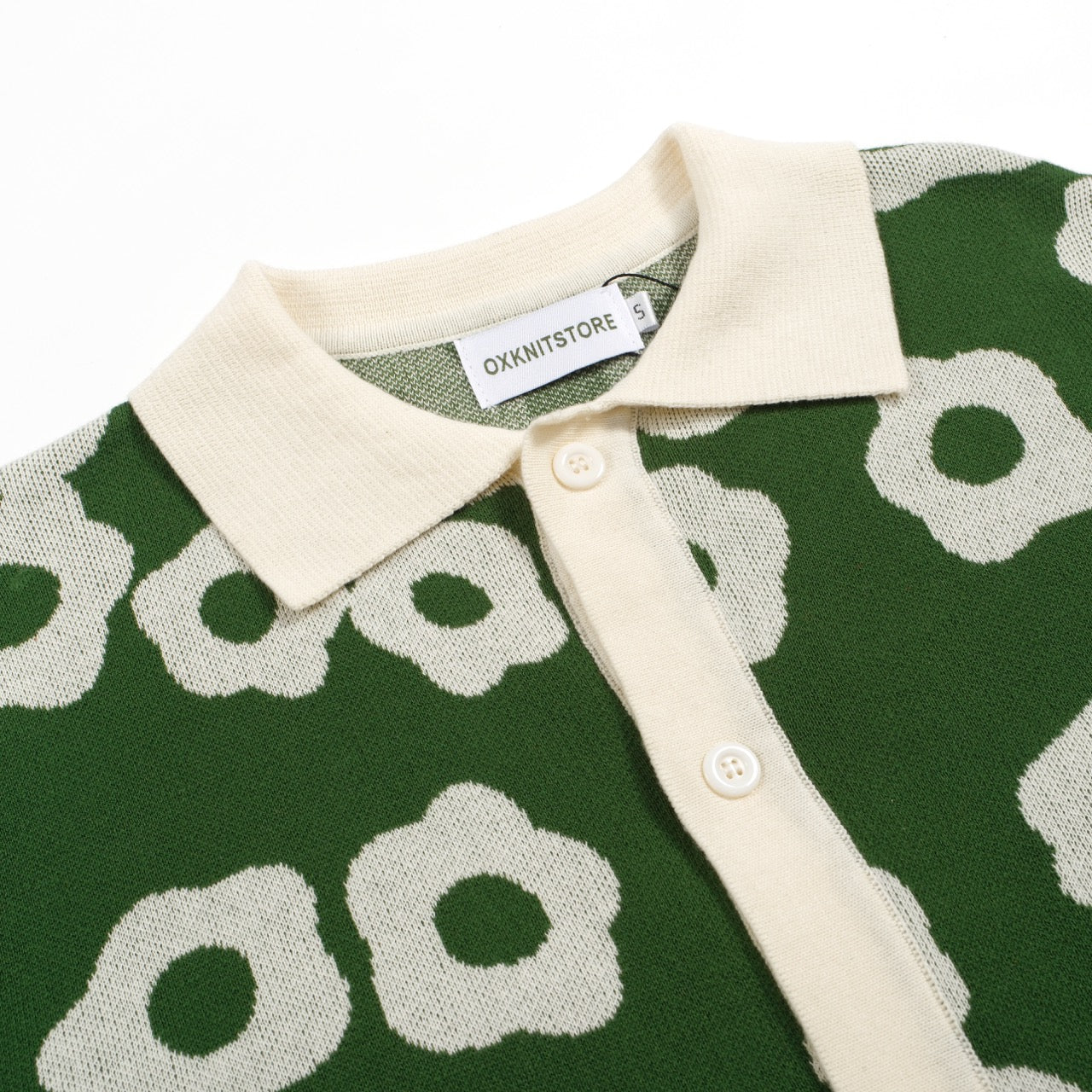 Men's 60s Mod Green Floral Knit Polo – Retro Button-Up Shirt