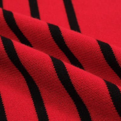 Men's Black Striped Knitted Short Sleeve Red Polo Shirt