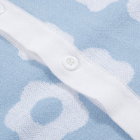 Men's 60s Light Blue Knit Polo Shirt – White Retro Floral Pattern