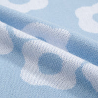 Men's 60s Light Blue Knit Polo Shirt – White Retro Floral Pattern
