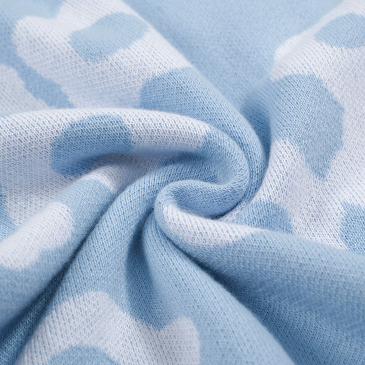 Men's 60s Light Blue Knit Polo Shirt – White Retro Floral Pattern