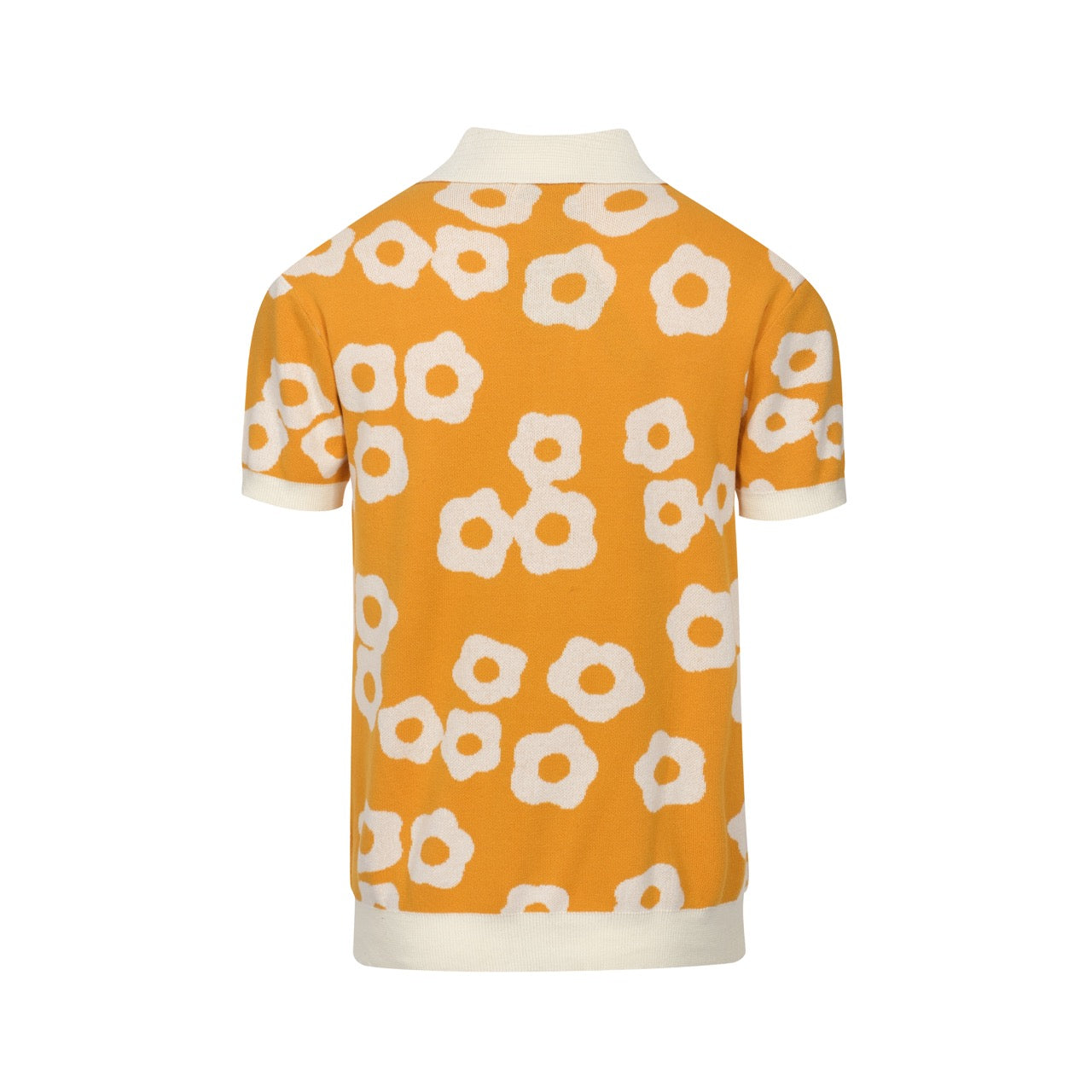 Men's Yellow And White Jacquard Design Knitted Short Sleeve Polo Shirt