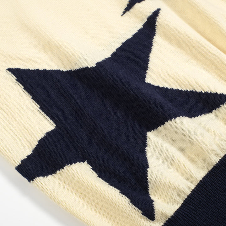Men's 60s Star Print Knit Polo Shirt – Navy & Cream Retro Mod Style