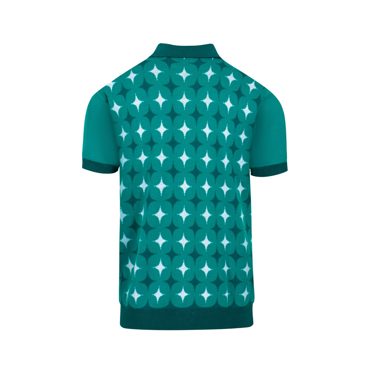 Men's Teal Jacquard Knit Short Sleeve Polo Shirt