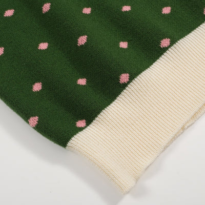 Men's green polka-dot knitted short-sleeved v-neck polo shirt