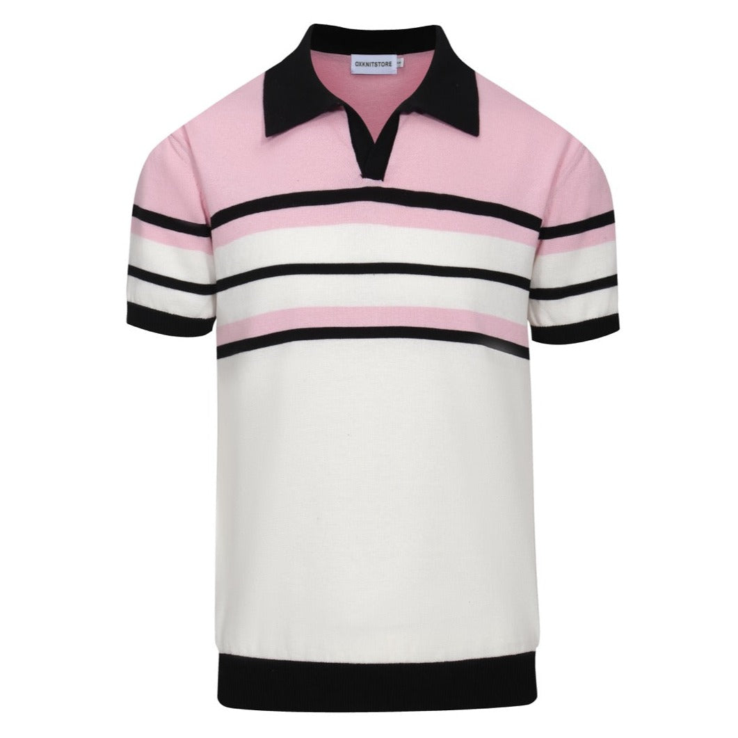 Men's pink & white patchwork short-sleeved polo Knitwear