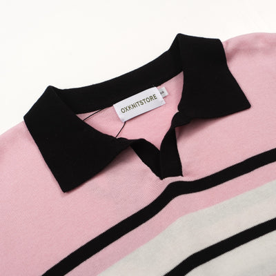 Men's pink & white patchwork short-sleeved polo Knitwear