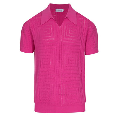 Men's Breathable and Refreshing Short-Sleeved Rose Red Knitted Beach Polo