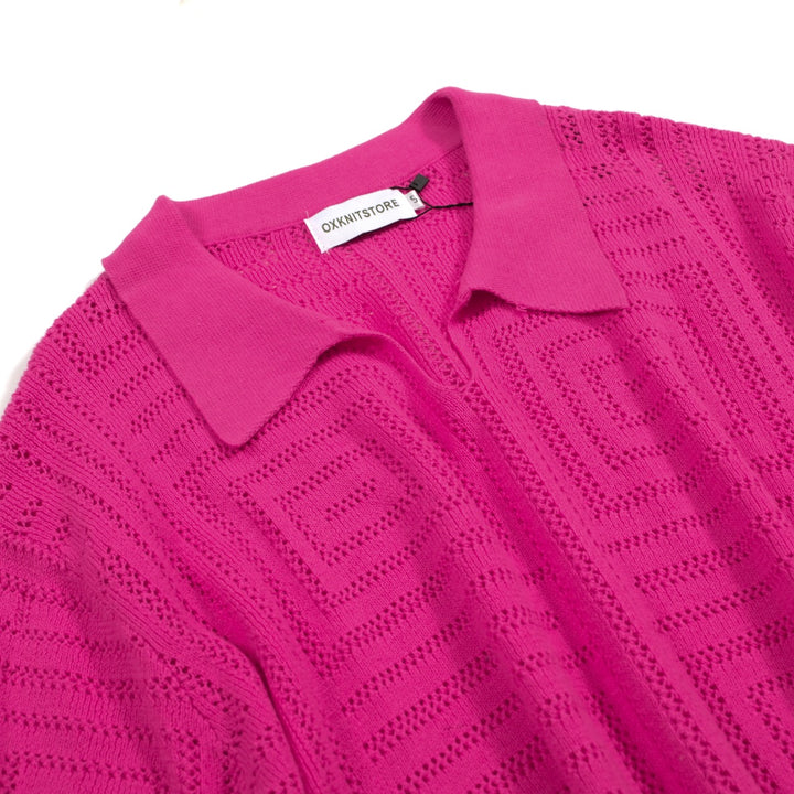 Men's Breathable and Refreshing Short-Sleeved Rose Red Knitted Beach Polo