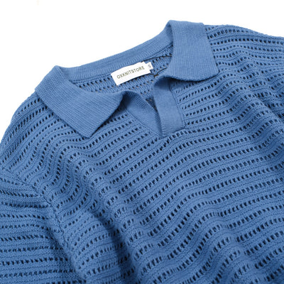 Men's Breathable and Refreshing Short-Sleeved Blue Knitted Beach Polo