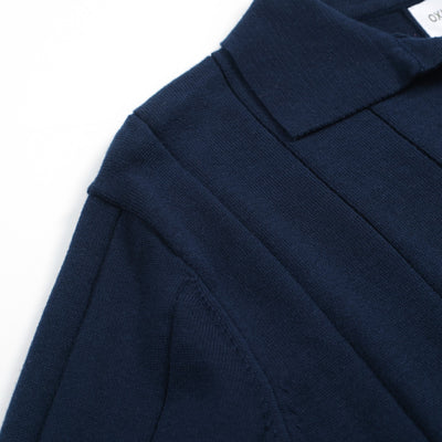 Men's Navy Blue Solid Color V-Neck Knitted Short-Sleeved Top