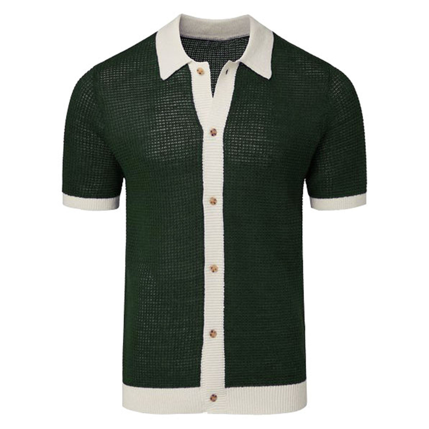 Men's Summer Dark Green Breathable Button Cardigan Polo