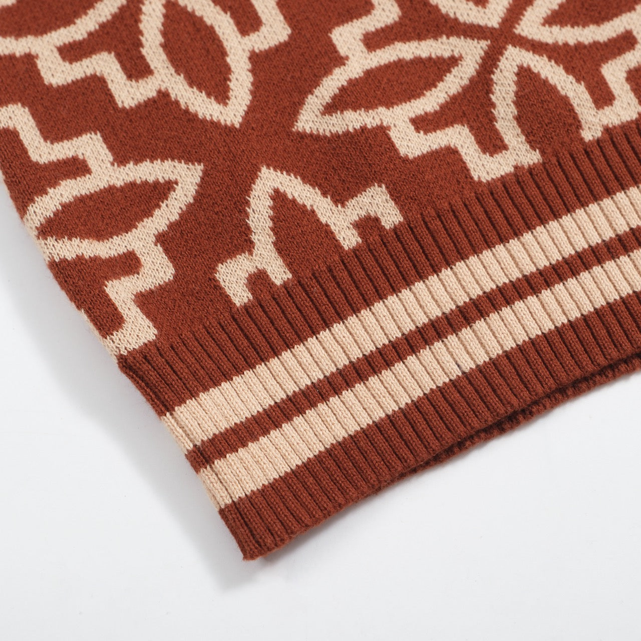 Men's 70s Knit Cardigan – Brown Floral Jacquard Retro