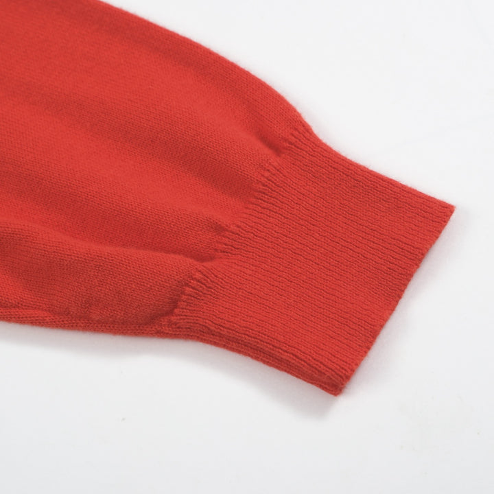 Men's Retro Zip Knit Polo – Long Sleeve Red & Cream Graphic Sweater