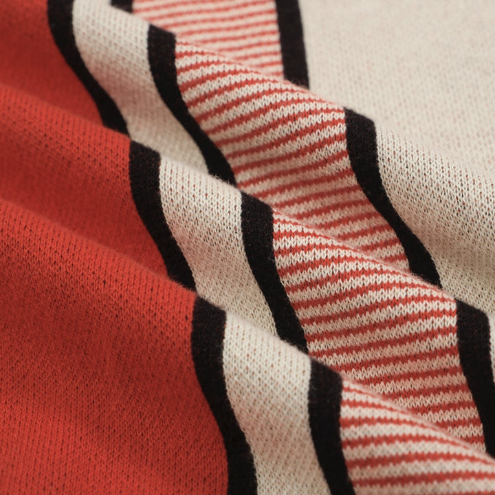 Men's Retro Zip Knit Polo – Long Sleeve Red & Cream Graphic Sweater