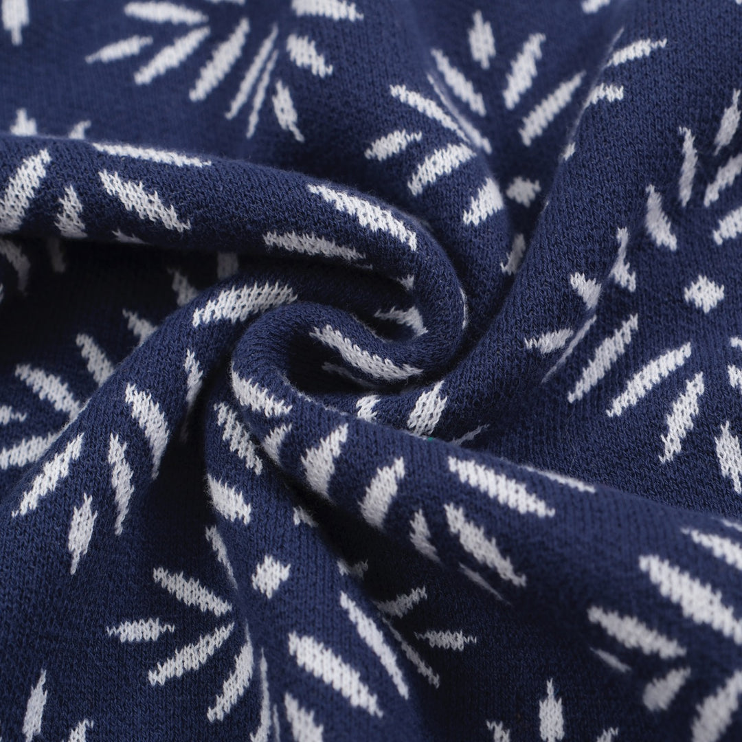 Men's Vintage Knit Cardigan – Navy Snowflake Pattern with Retro Stripe Trim