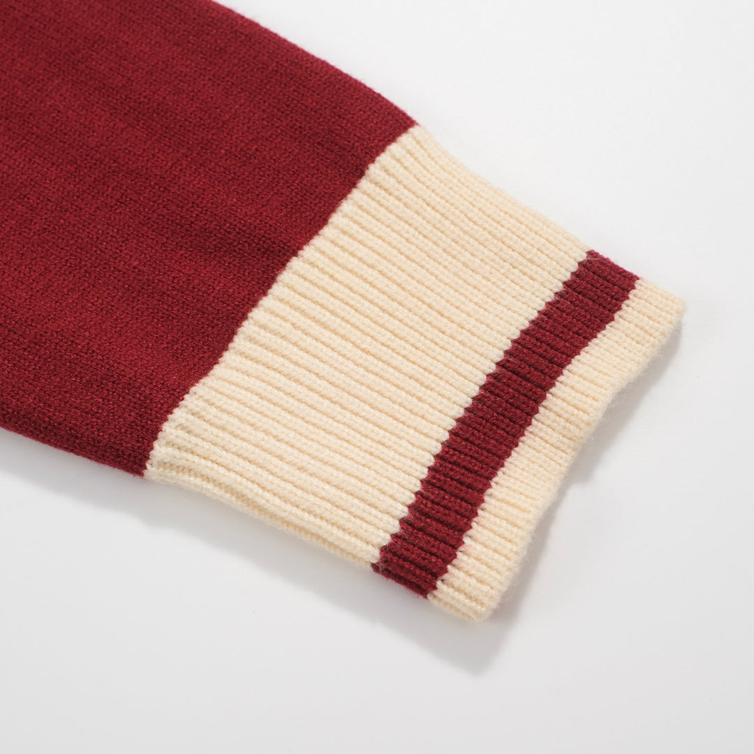 Men's Retro Rainbow Arch Knit Cardigan – Burgundy & Sunset Tones
