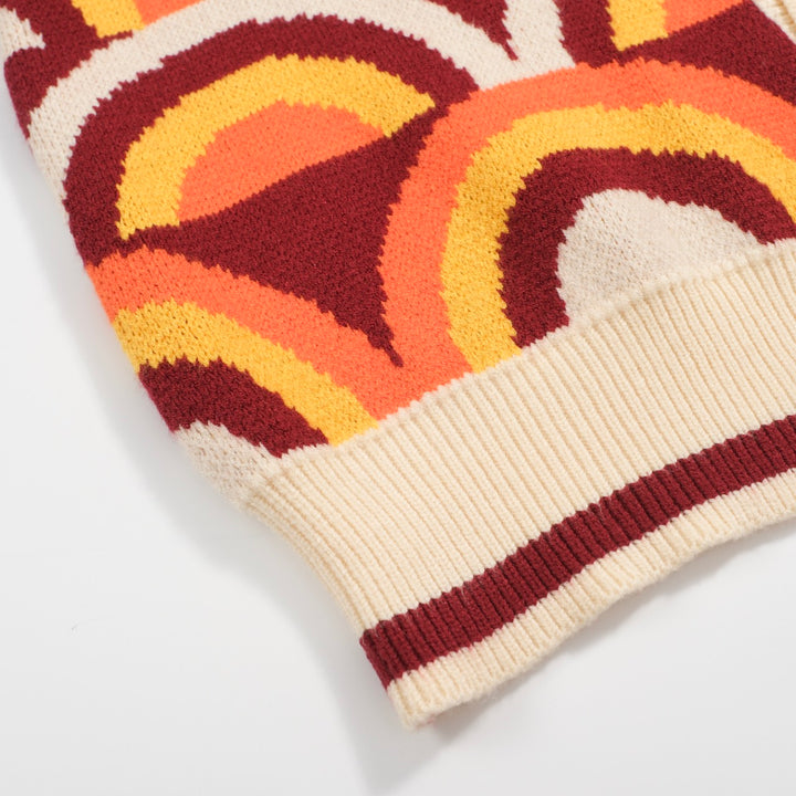 Men's Retro Rainbow Arch Knit Cardigan – Burgundy & Sunset Tones