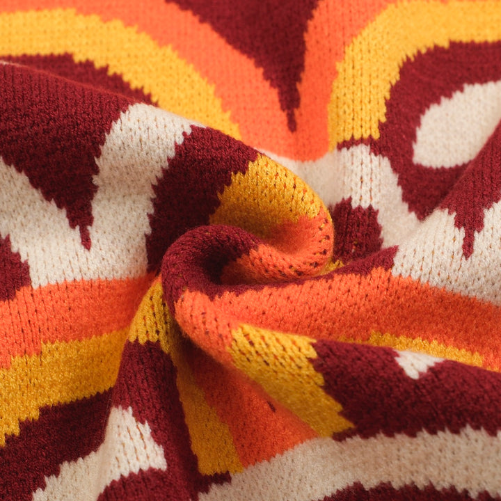 Men's Retro Rainbow Arch Knit Cardigan – Burgundy & Sunset Tones