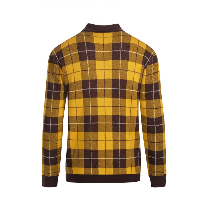 Men's 70s Yellow Plaid Knit Polo Shirt – Retro Long Sleeve Mod Top