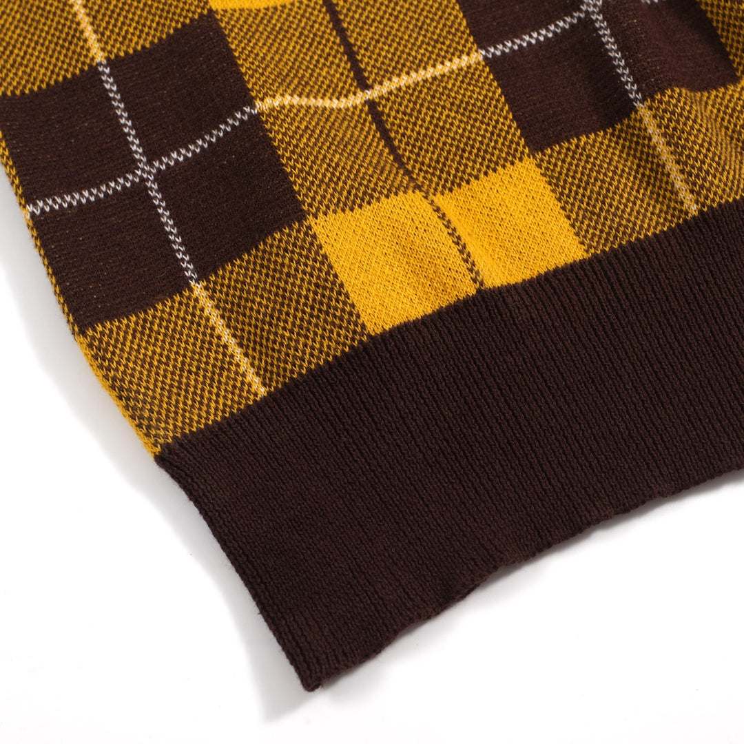 Men's 70s Yellow Plaid Knit Polo Shirt – Retro Long Sleeve Mod Top