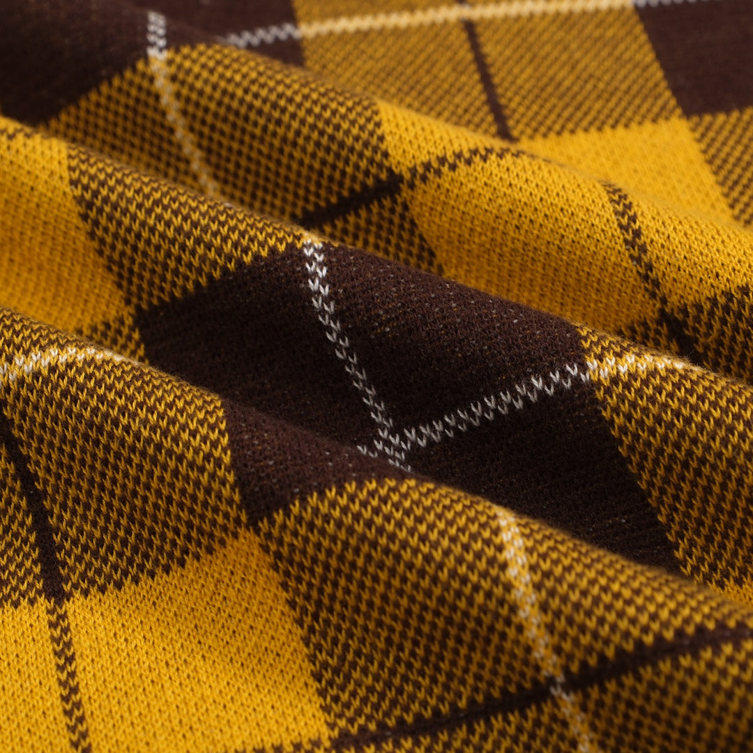 Men's 70s Yellow Plaid Knit Polo Shirt – Retro Long Sleeve Mod Top