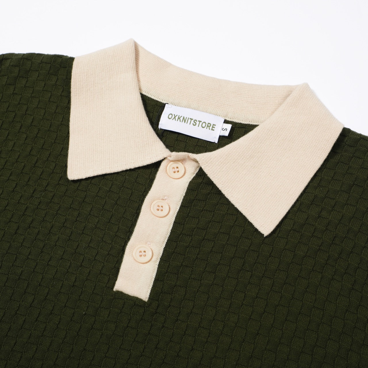 Men's Green Knitted Polo With Jacquard Panel