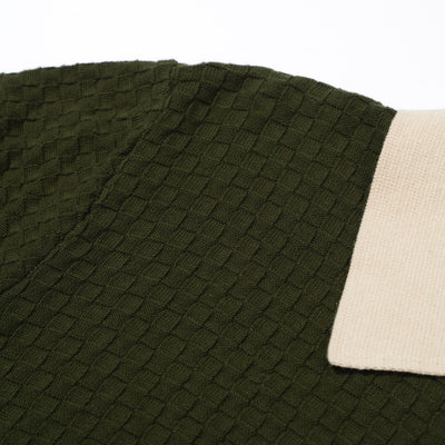 Men's Green Knitted Polo With Jacquard Panel