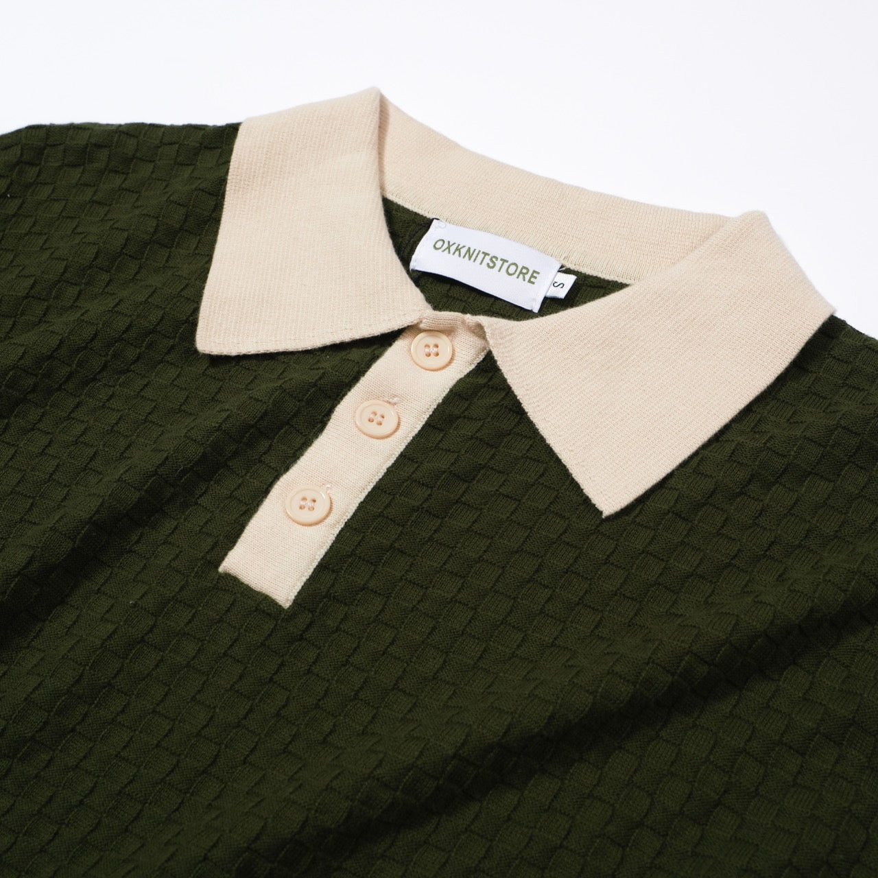 Men's Green Knitted Polo With Jacquard Panel