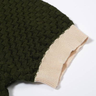 Men's Green Knitted Polo With Jacquard Panel
